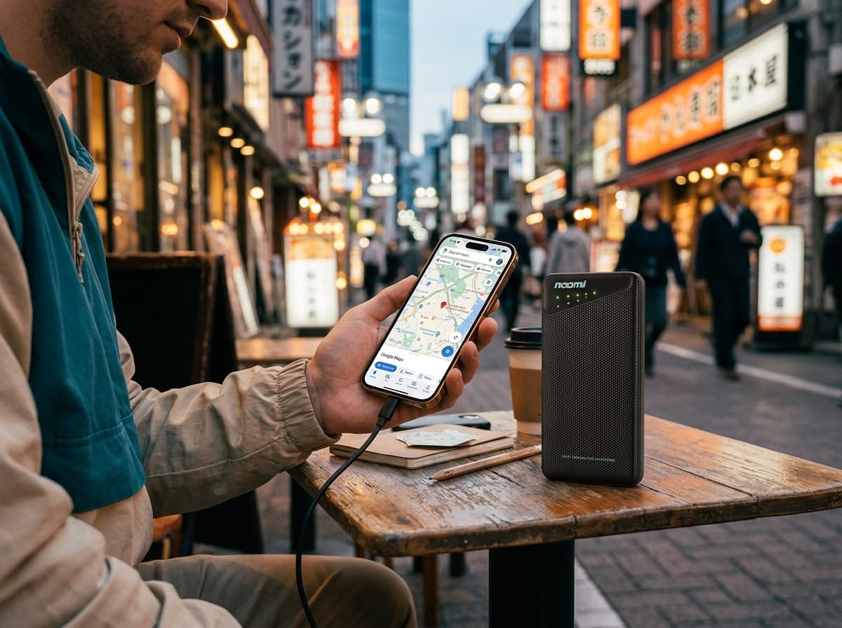 Traveler using one portable Wi-Fi hotspot in Tokyo