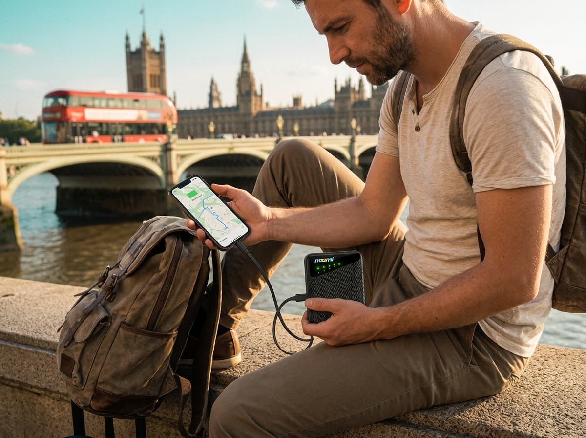 Traveler using one portable Wi-Fi hotspot in Global