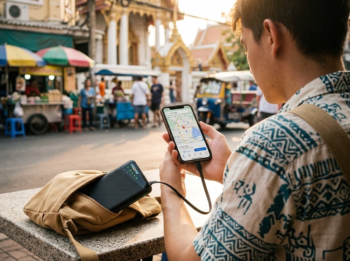 Traveler using one portable Wi-Fi hotspot in Thailand