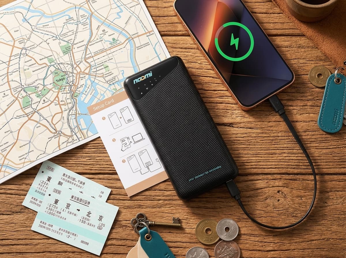 Noomi travel Wi-Fi rental device with charging cables for Asia