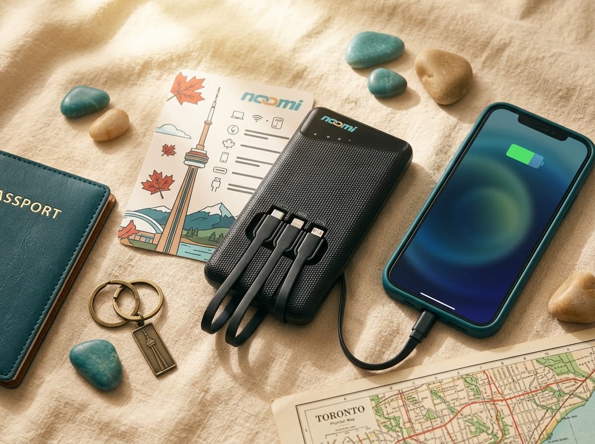 Noomi travel Wi-Fi rental device with charging cables for Canada