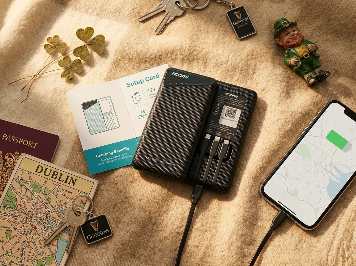 Noomi travel Wi-Fi rental device with charging cables for Ireland