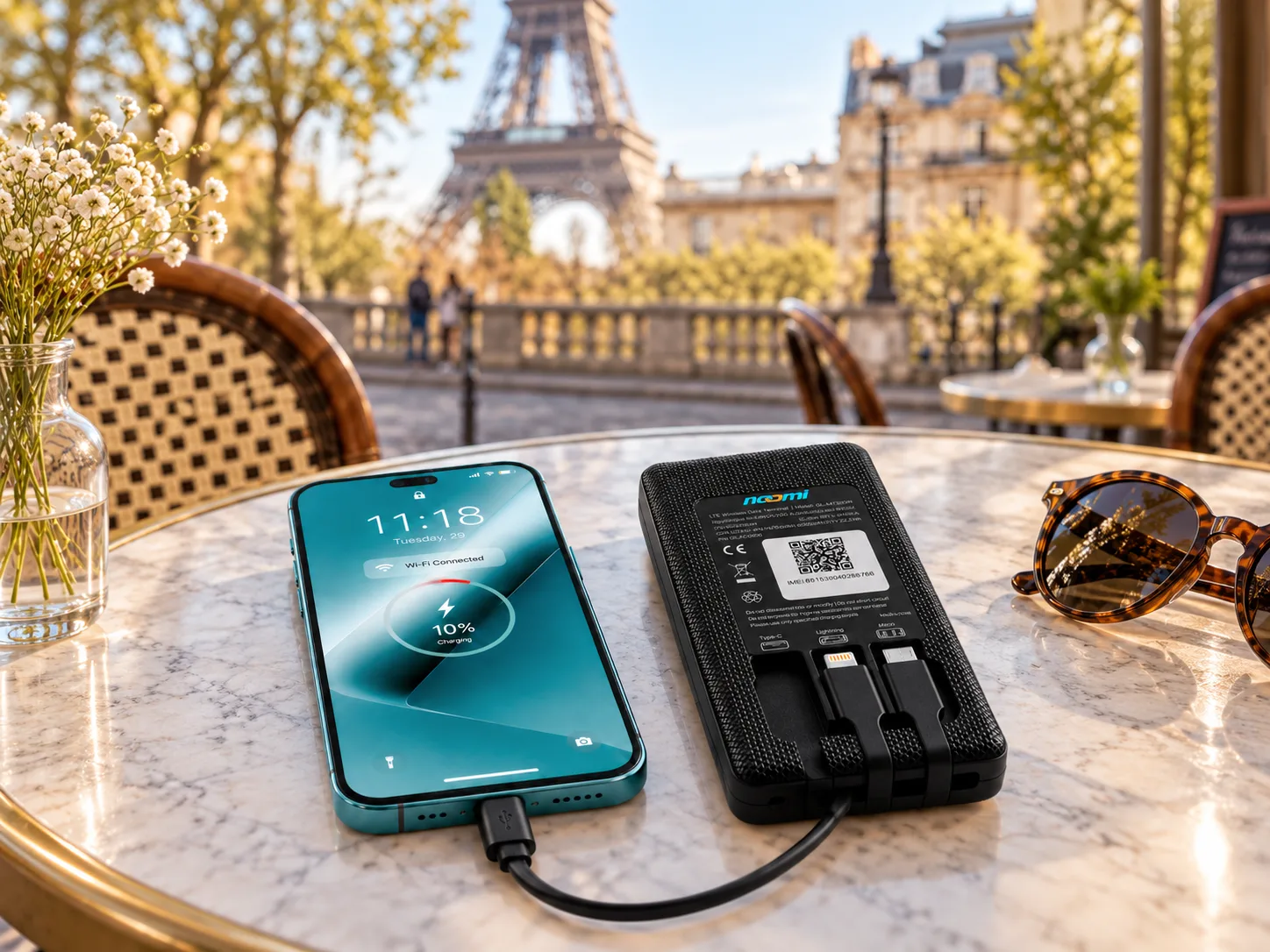 Portable Wi-Fi rental for Paris with phone charging for travelers