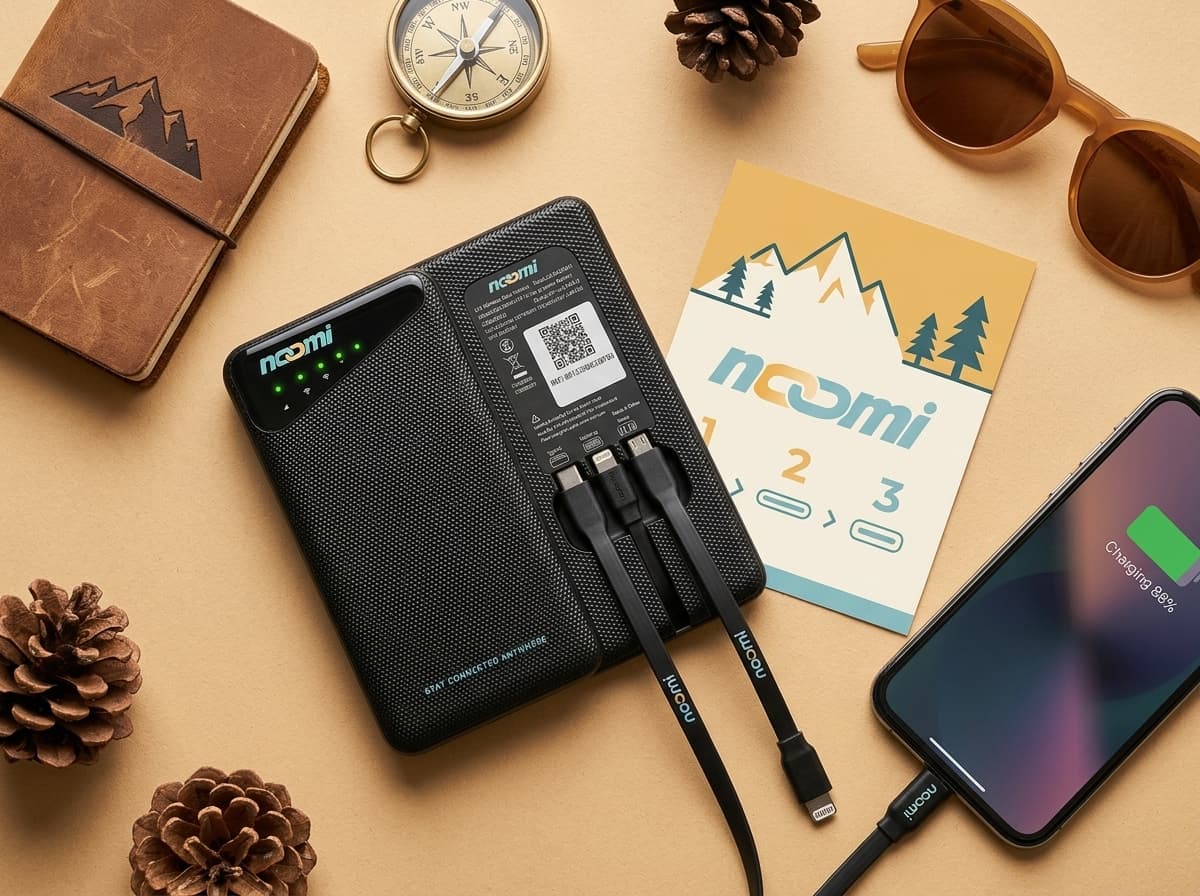 Noomi travel Wi-Fi rental device with charging cables for Banff