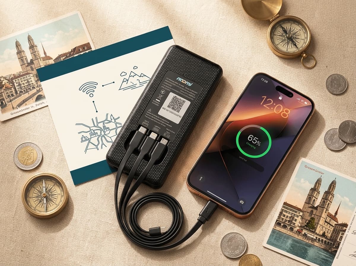 Noomi travel Wi-Fi rental device with charging cables for Switzerland
