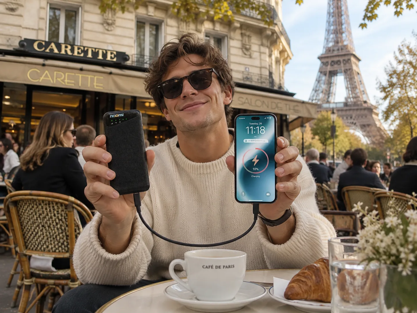 Noomi travel Wi-Fi rental device with charging cables for Paris