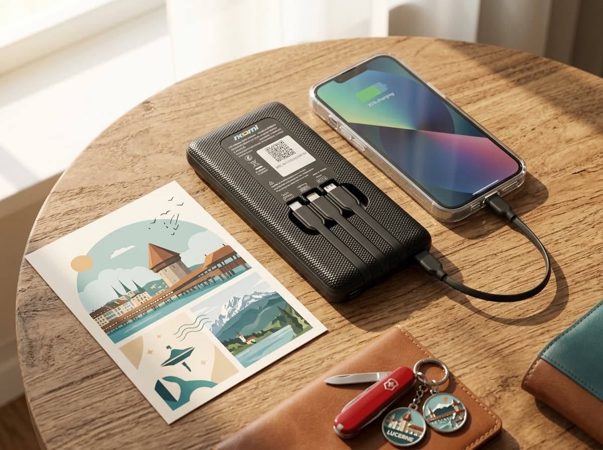 Noomi travel Wi-Fi rental device with charging cables for Lucerne