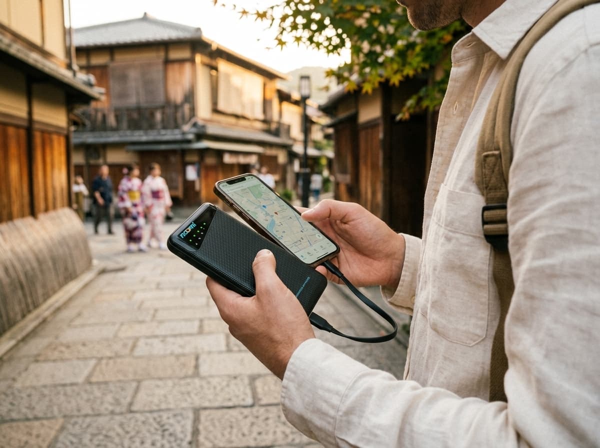 Traveler using one portable Wi-Fi hotspot in Kyoto