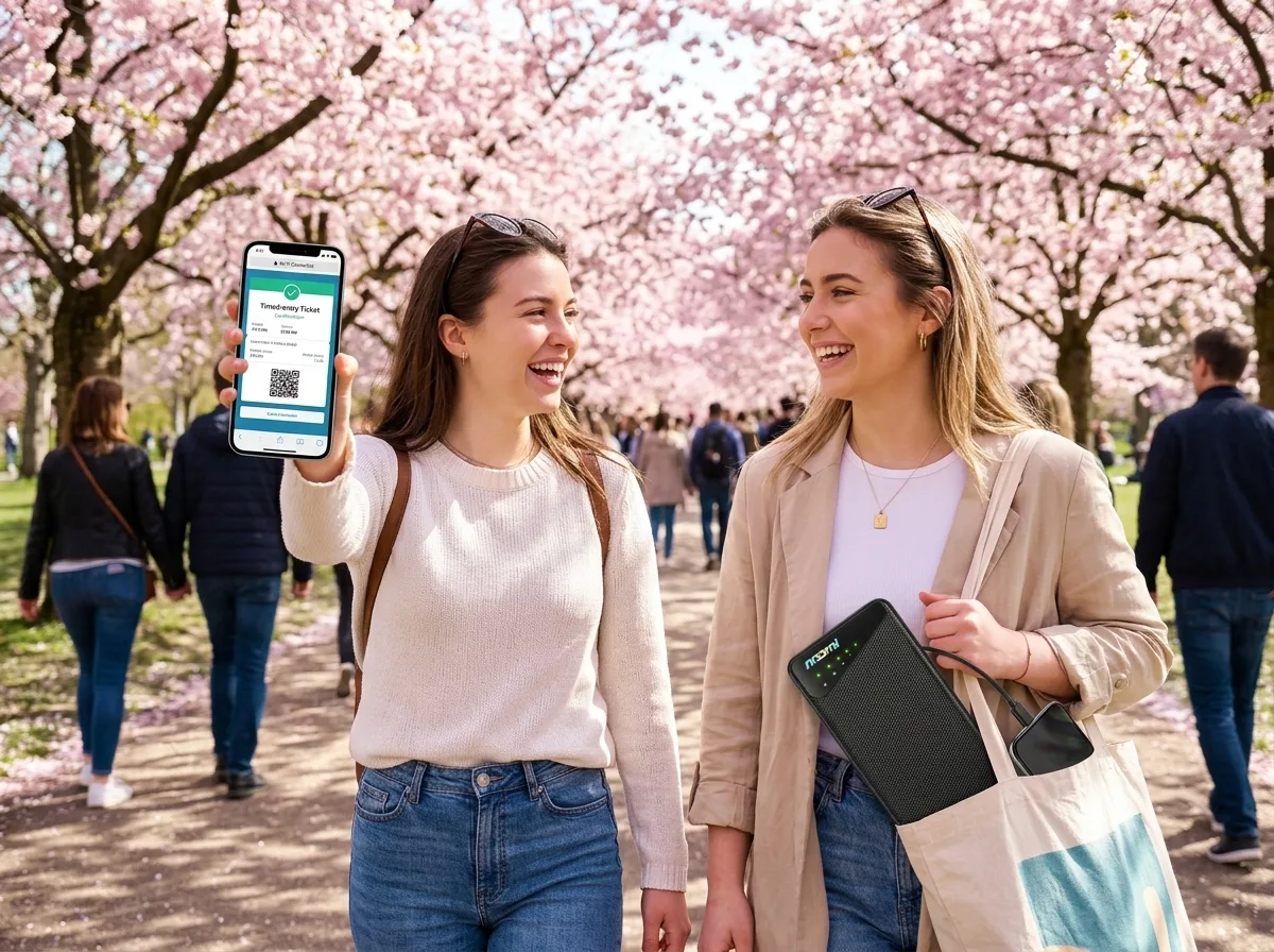 The Noomi device keeping a phone connected and charged while traveling — Spring vs Winter Travel: Pros, Cons, and Staying Connected