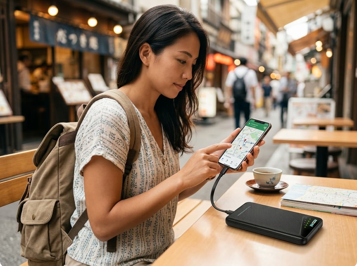 Traveler using one portable Wi-Fi hotspot in Asia