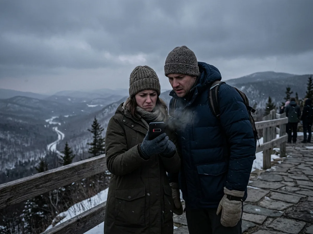 A traveler dealing with weak phone signal abroad — Spring vs Winter Travel: Pros, Cons, and Staying Connected