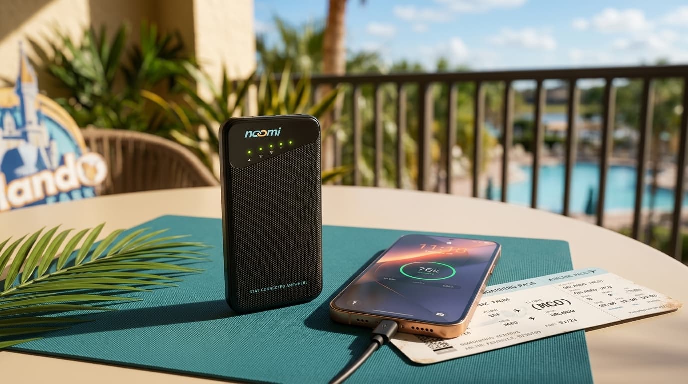 Portable Wi-Fi rental for Orlando with phone charging for travelers