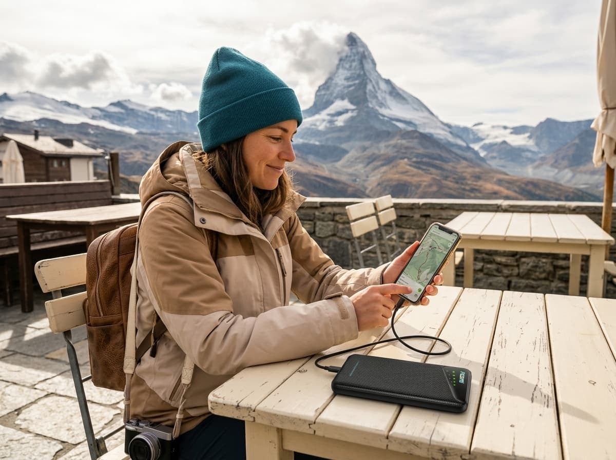Traveler using one portable Wi-Fi hotspot in Zermatt