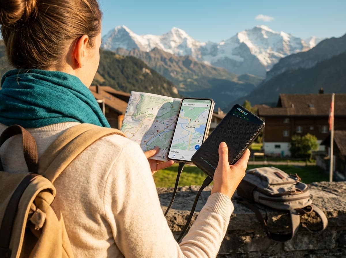 Traveler using one portable Wi-Fi hotspot in Interlaken