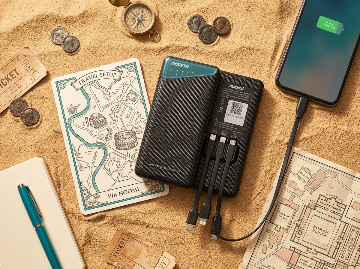 The Noomi pocket Wi-Fi hotspot and power bank device