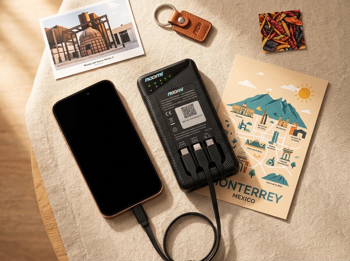 The Noomi pocket Wi-Fi hotspot and power bank device