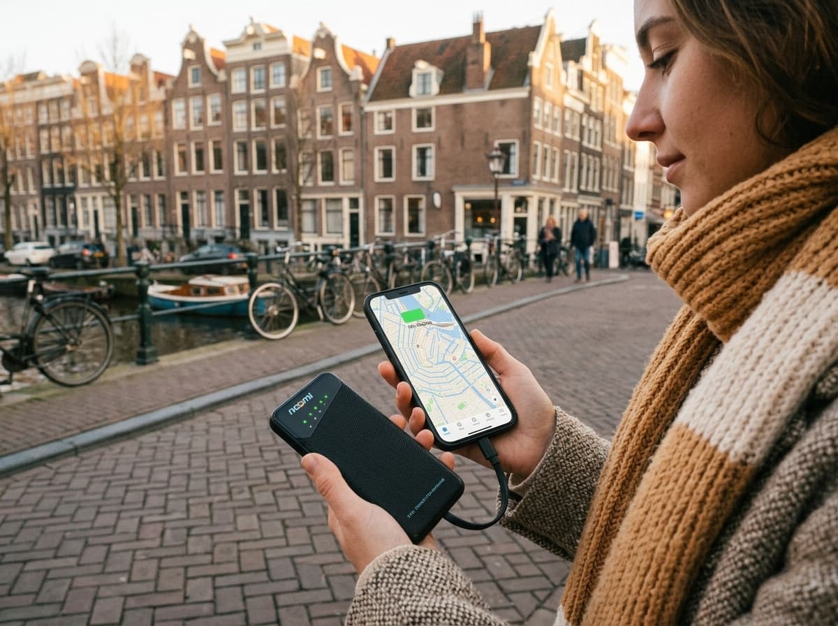 Traveler using one portable Wi-Fi hotspot in Netherlands