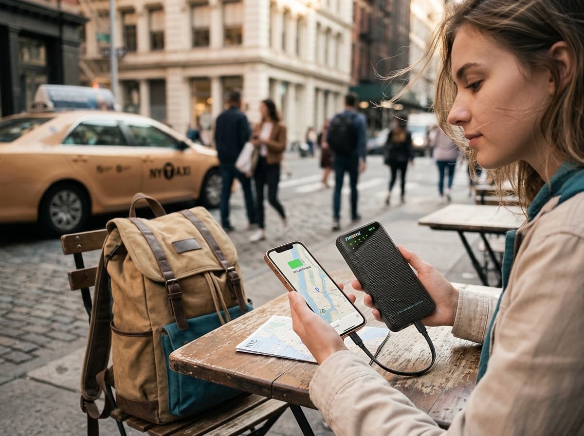 Traveler using one portable Wi-Fi hotspot in North America