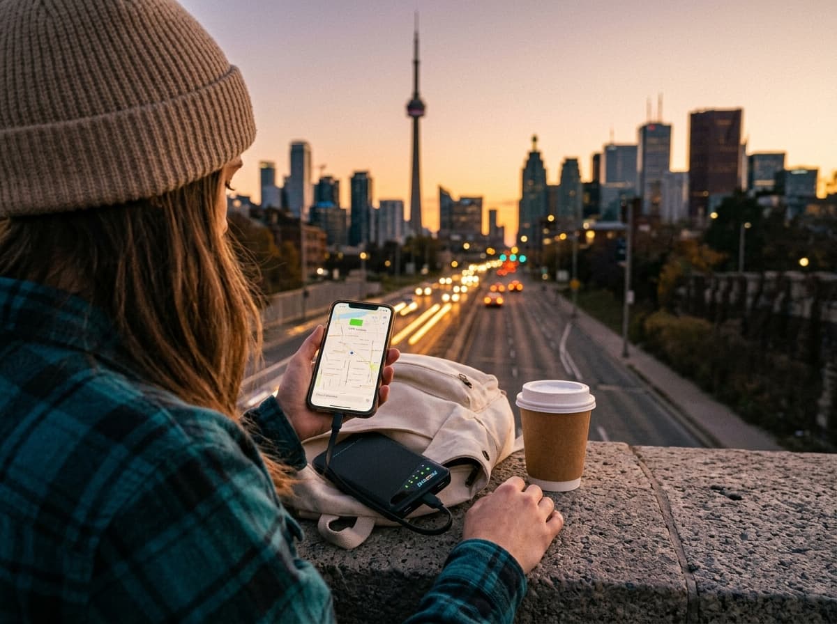 Traveler using one portable Wi-Fi hotspot in Canada