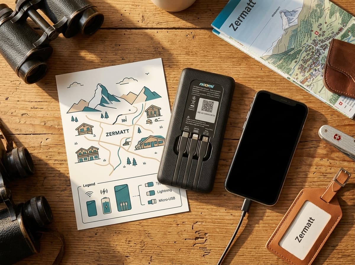 Noomi travel Wi-Fi rental device with charging cables for Zermatt