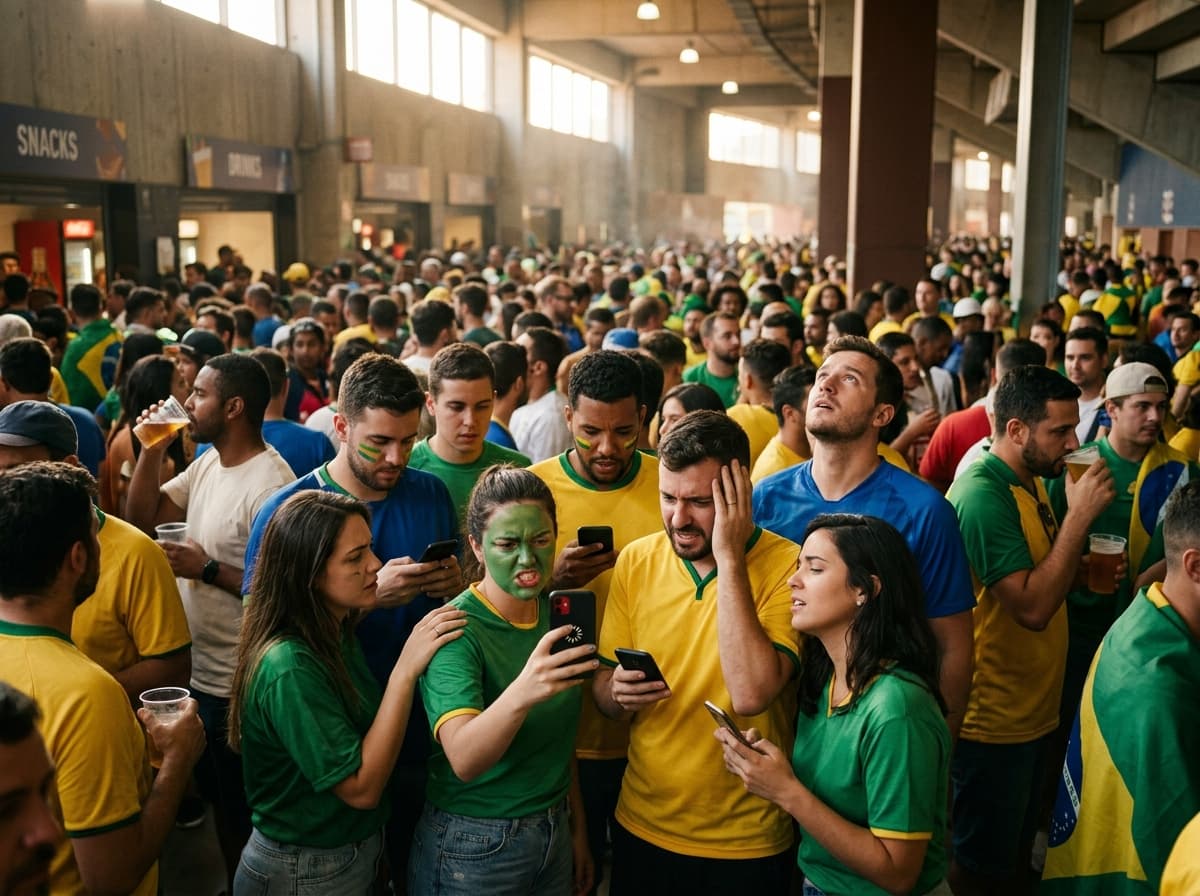 A traveler dealing with weak phone signal abroad — World Cup 2026: A Fan's Travel Wi-Fi Survival Guide