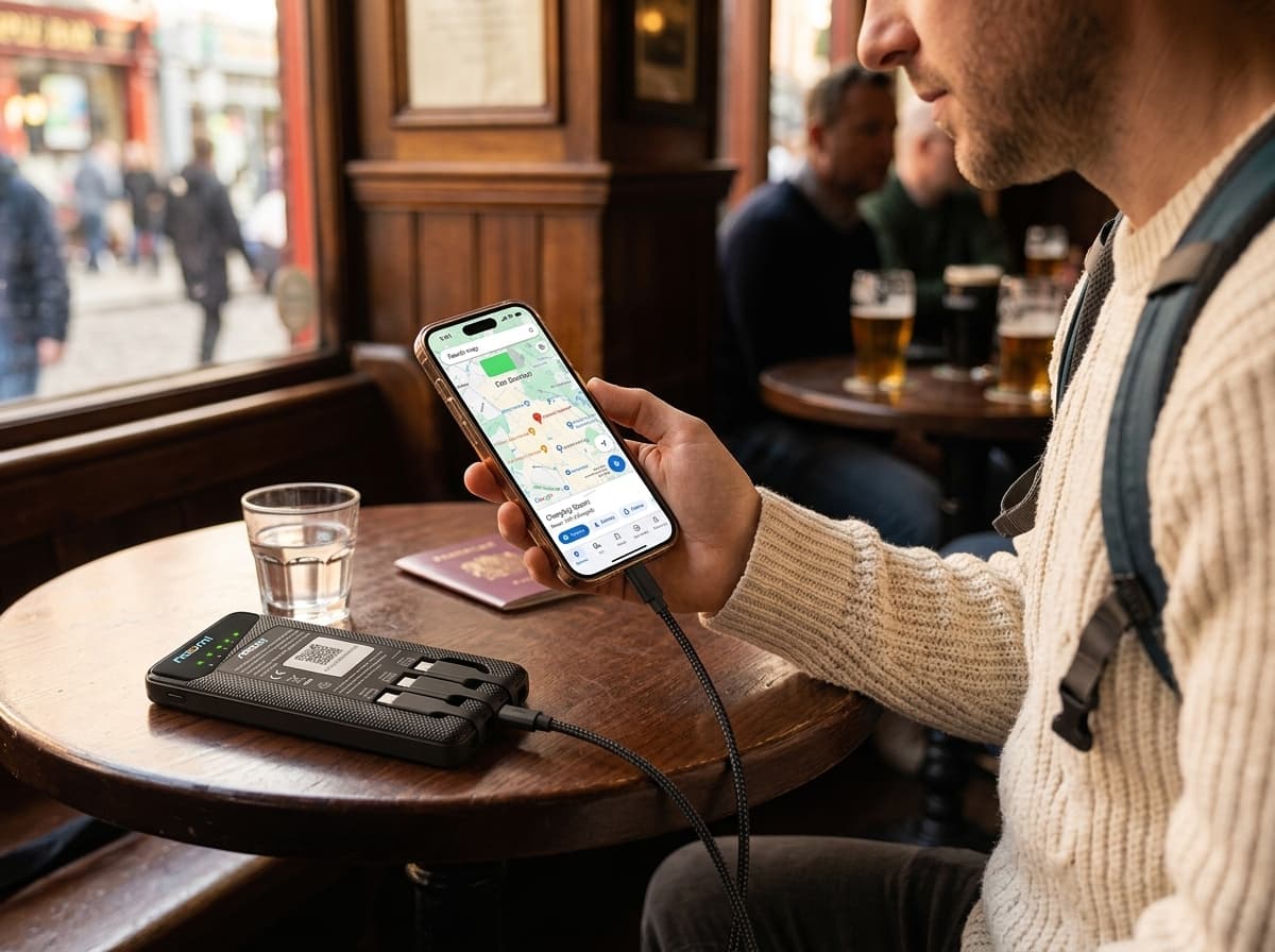 Traveler using one portable Wi-Fi hotspot in Ireland