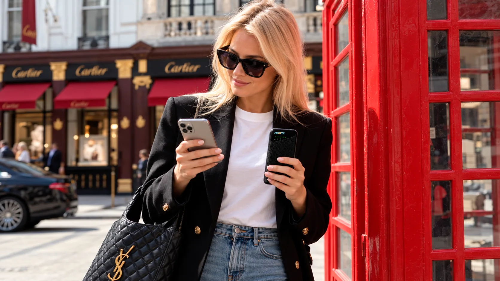 Family using a portable Wi-Fi hotspot during a London trip