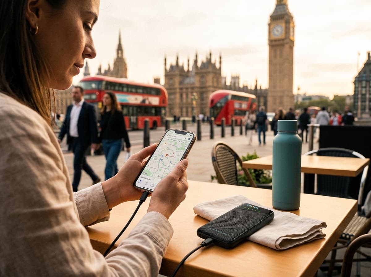 Traveler using one portable Wi-Fi hotspot in London