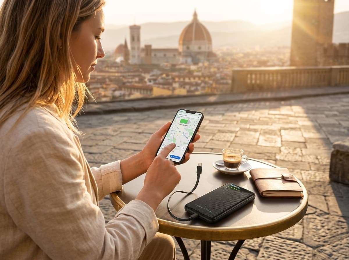 Traveler using one portable Wi-Fi hotspot in Florence
