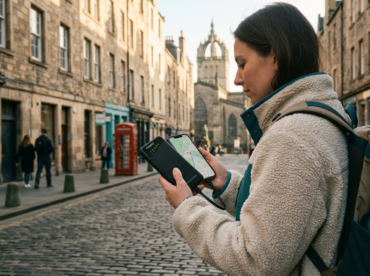 Traveler using one portable Wi-Fi hotspot in Edinburgh