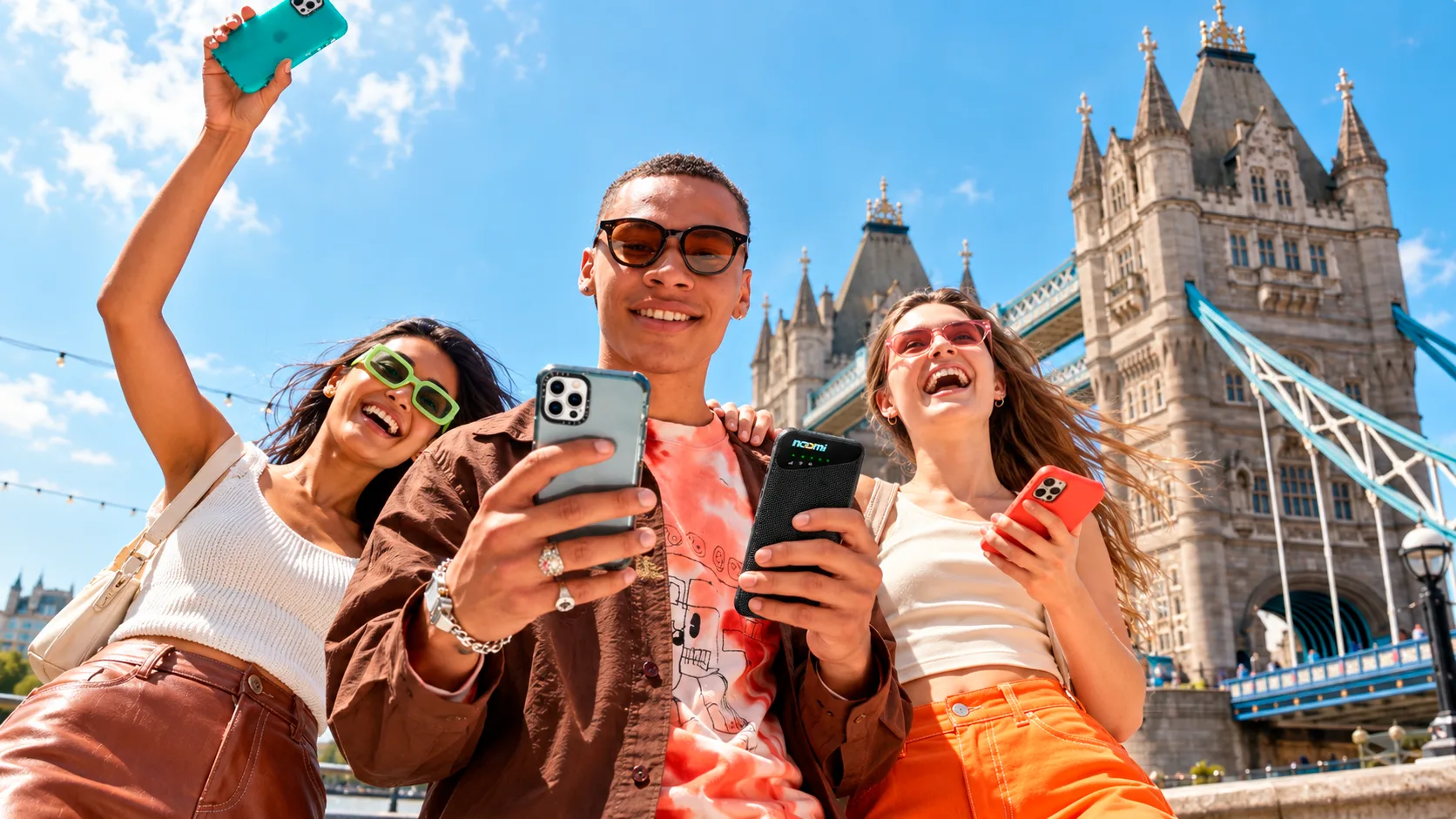 Traveler using one portable Wi-Fi hotspot in London