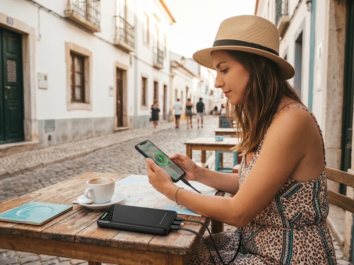 Traveler using one portable Wi-Fi hotspot in Algarve