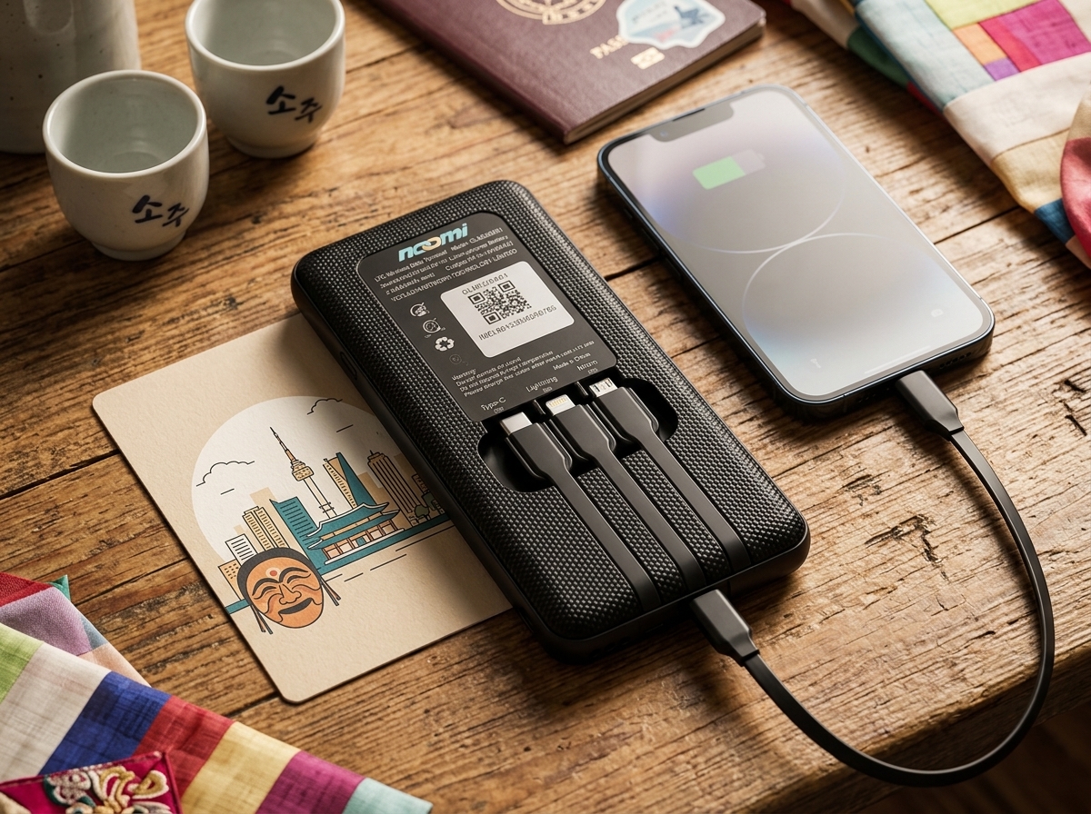 Noomi travel Wi-Fi rental device with charging cables for south-korea