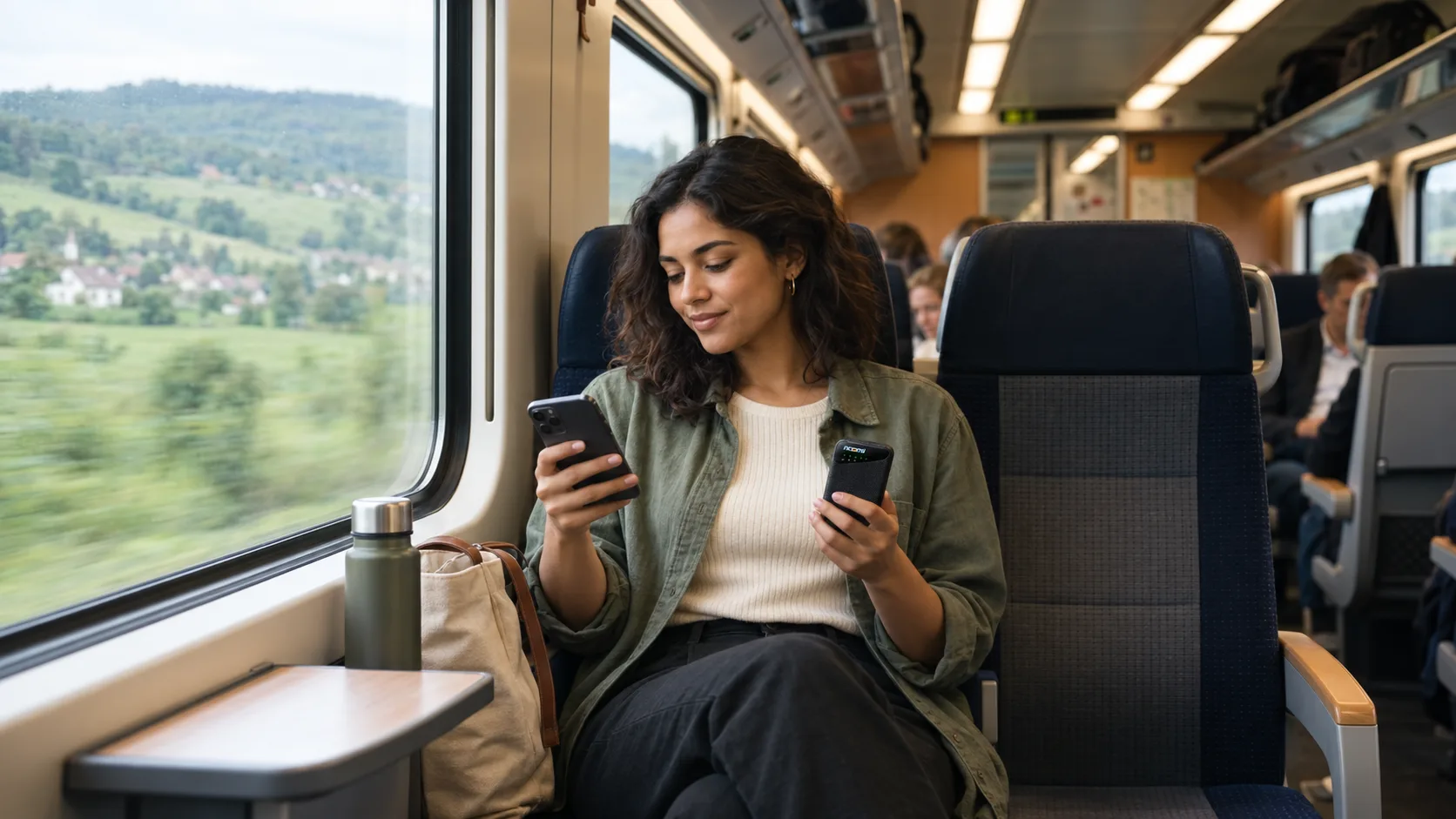 The Noomi device keeping a phone connected and charged while traveling — How to Get Fast, Reliable Internet in Italy: Pocket Wi-Fi From Rome to Amalfi