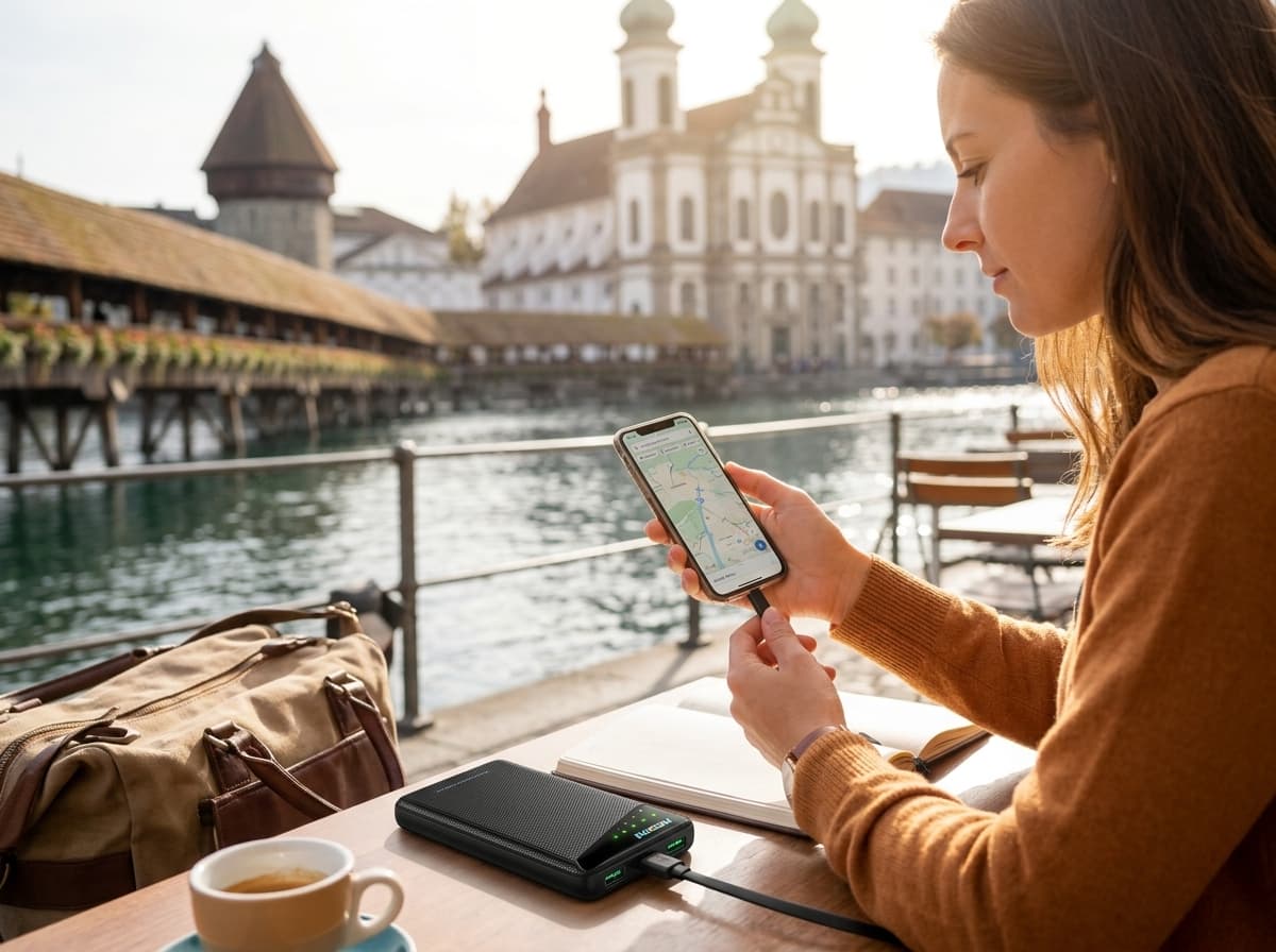 Traveler using one portable Wi-Fi hotspot in Lucerne