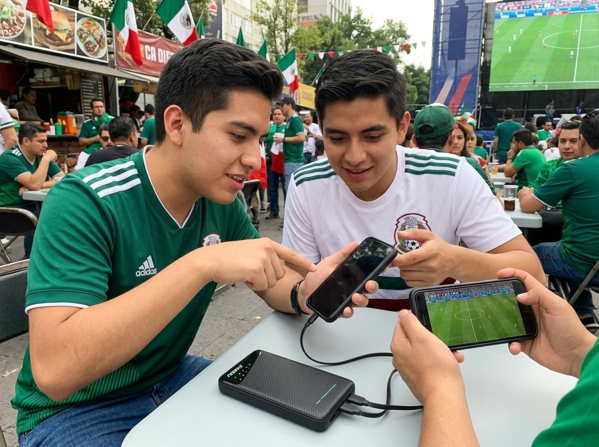 The Noomi device keeping a phone connected and charged while traveling — World Cup 2026: A Fan's Travel Wi-Fi Survival Guide