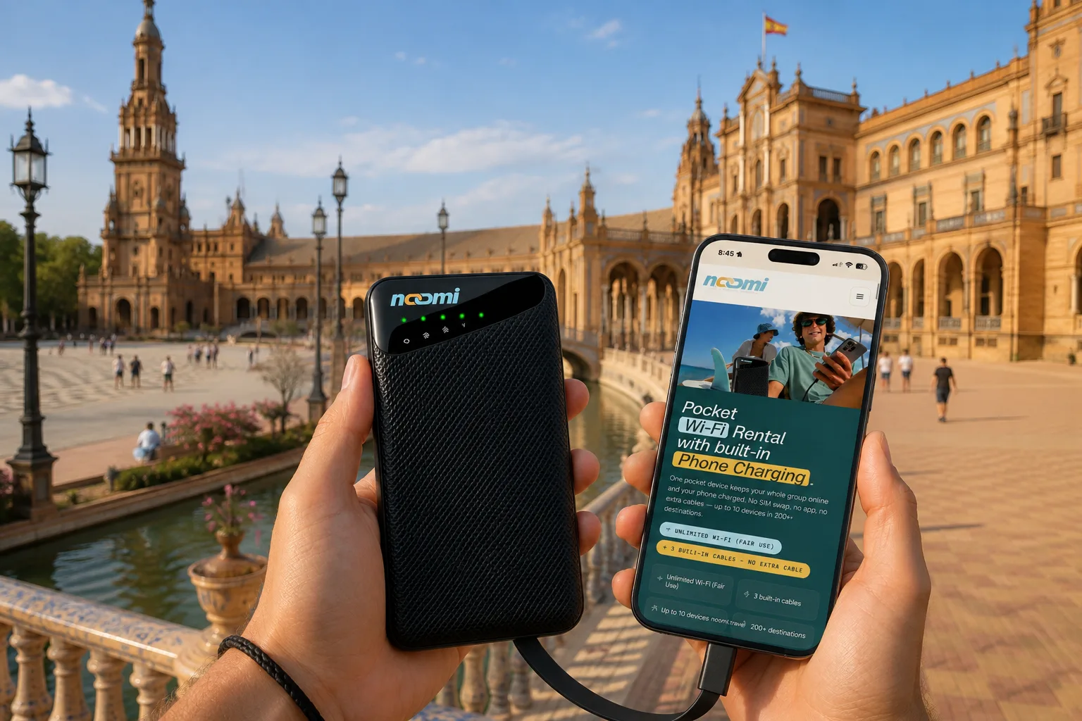 Portable Wi-Fi rental for Spain with phone charging for travelers