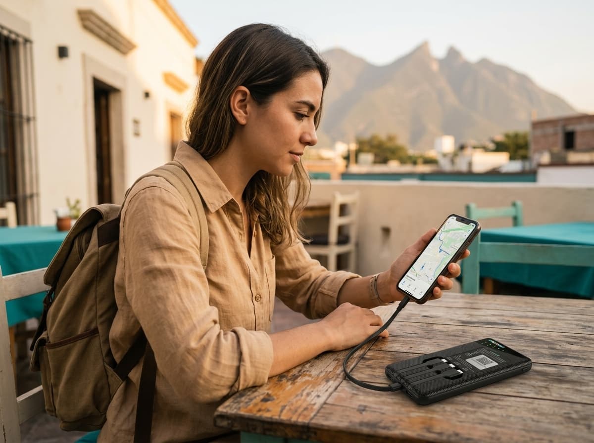 Traveler using one portable Wi-Fi hotspot in Monterrey