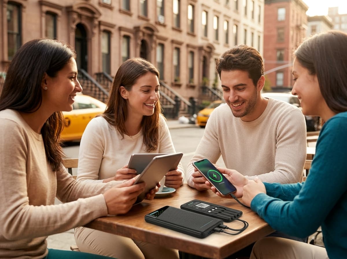 Family using a portable Wi-Fi hotspot during a North America trip