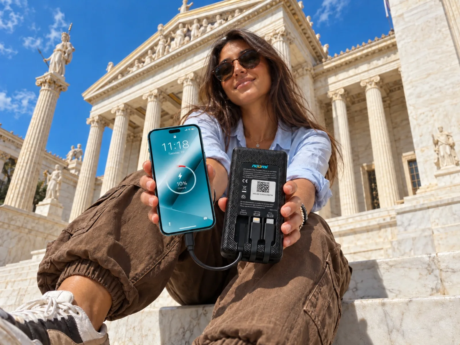 Noomi travel Wi-Fi rental device with charging cables for Athens