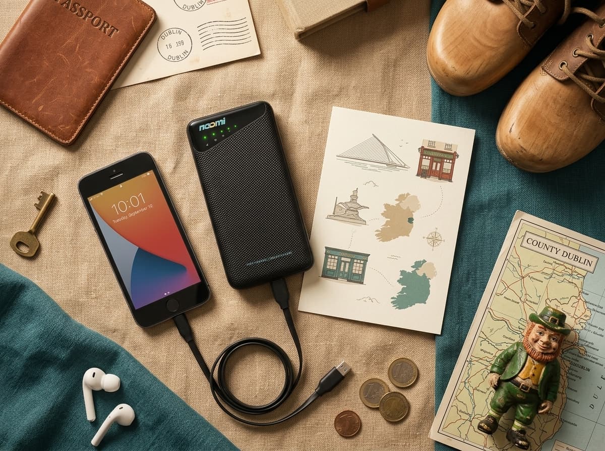Noomi travel Wi-Fi rental device with charging cables for Dublin