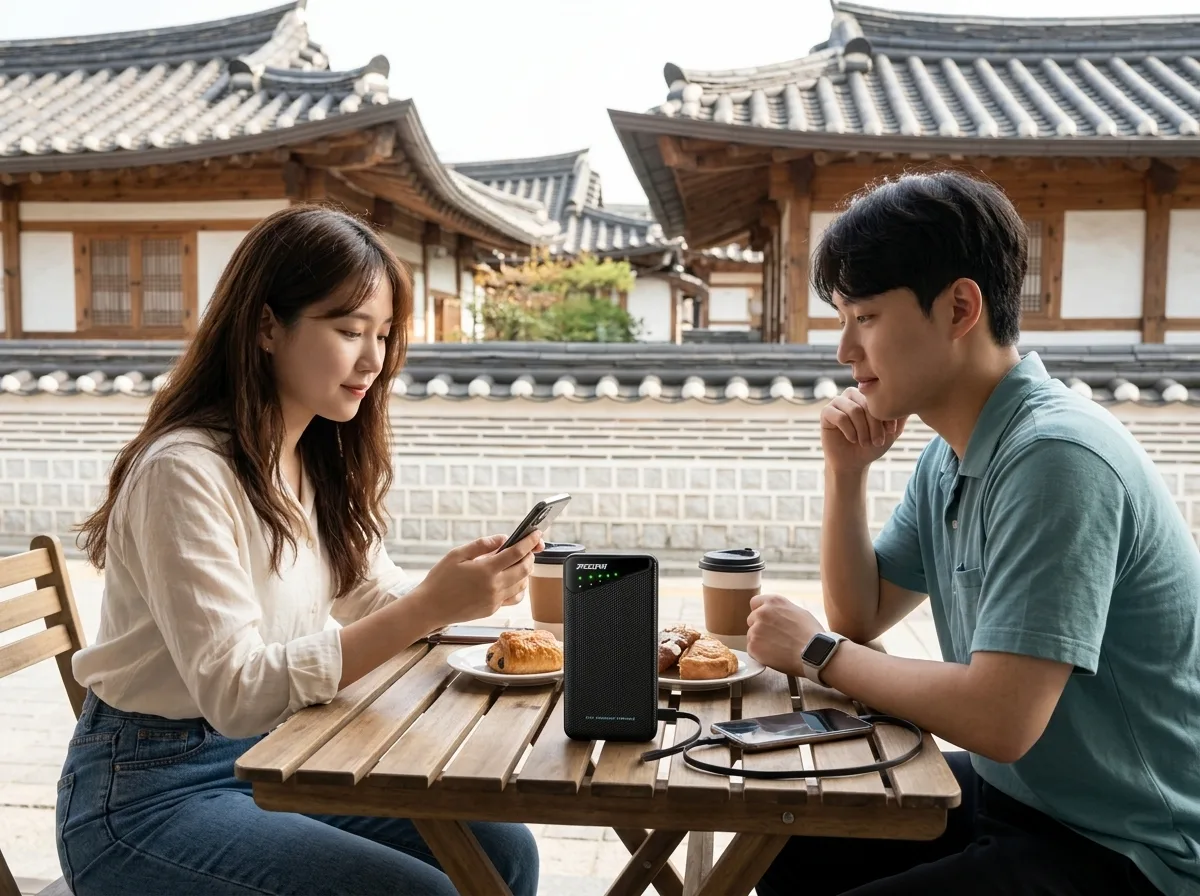 The Noomi device keeping a phone connected and charged while traveling — Pocket Wi-Fi vs eSIM in South Korea: An Honest Comparison