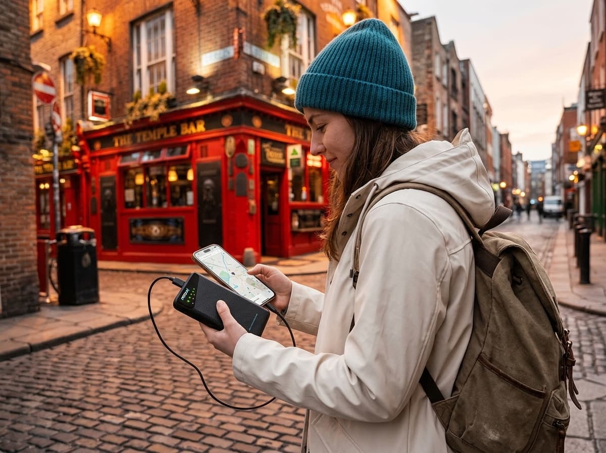 Traveler using one portable Wi-Fi hotspot in Dublin