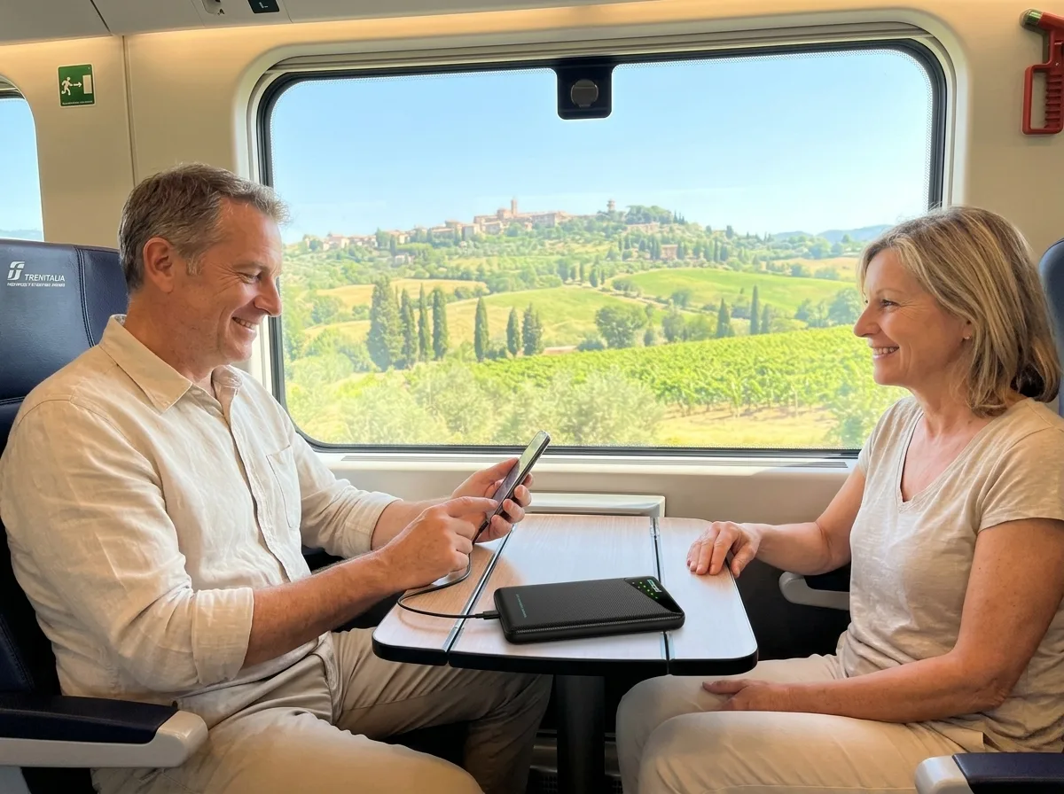 The Noomi device keeping a phone connected and charged while traveling — How to Get Fast, Reliable Internet in Italy: Pocket Wi-Fi From Rome to Amalfi