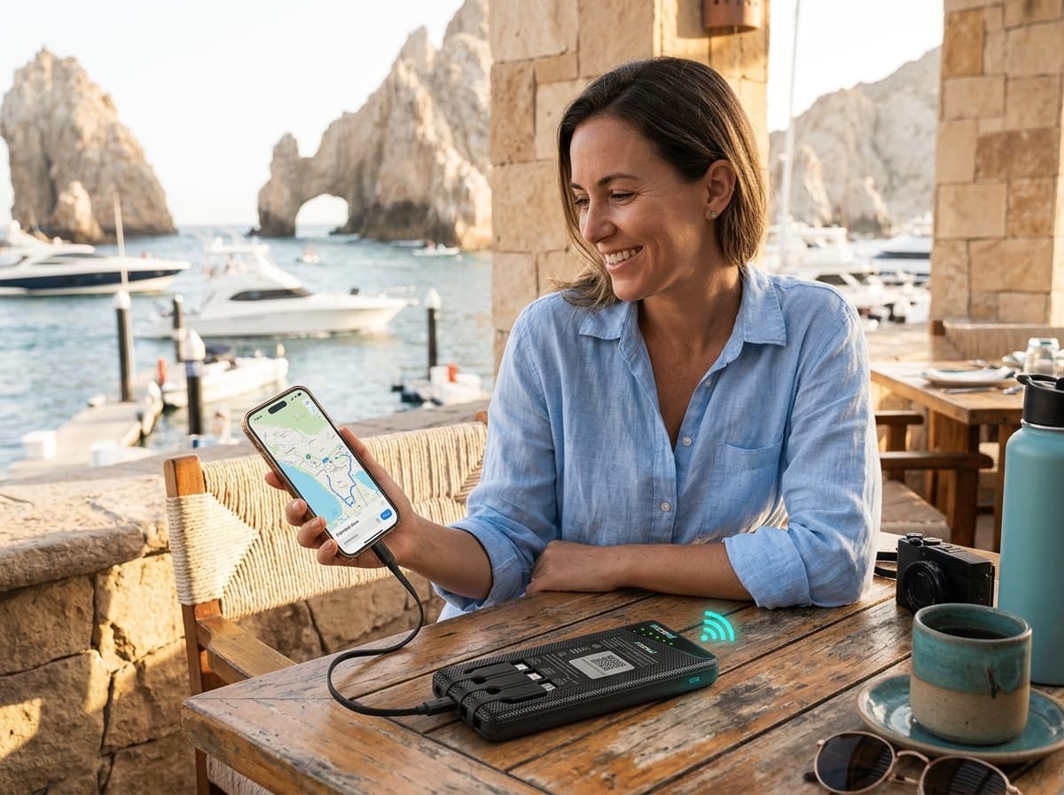 Traveler using one portable Wi-Fi hotspot in Cabo San Lucas