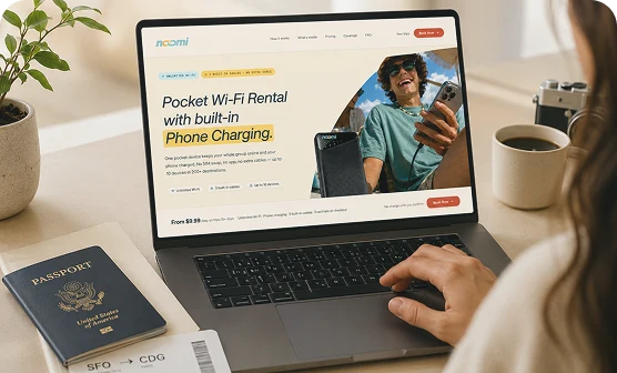 Ordering a Noomi rental on a laptop before a trip