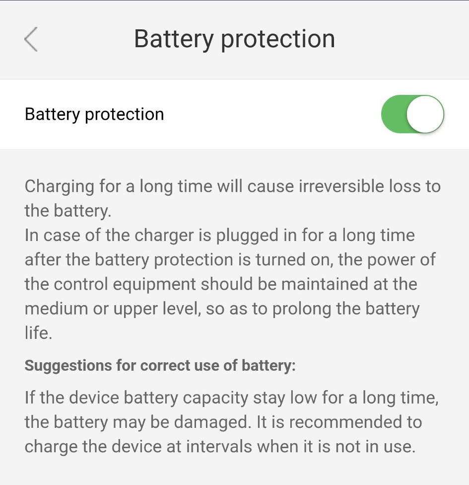 Only open or change Battery protection when Noomi support asks. Use the physical power button to check your battery level.