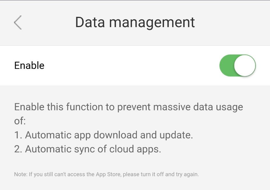 Only open or change Data management when Noomi support asks. It is different from Data roaming.