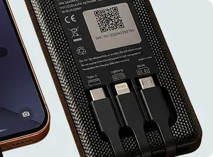 The built-in USB-C, Lightning and Micro-USB cables pulled from the device