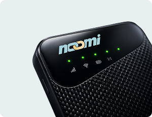 A Noomi pocket Wi-Fi device with the power button on top